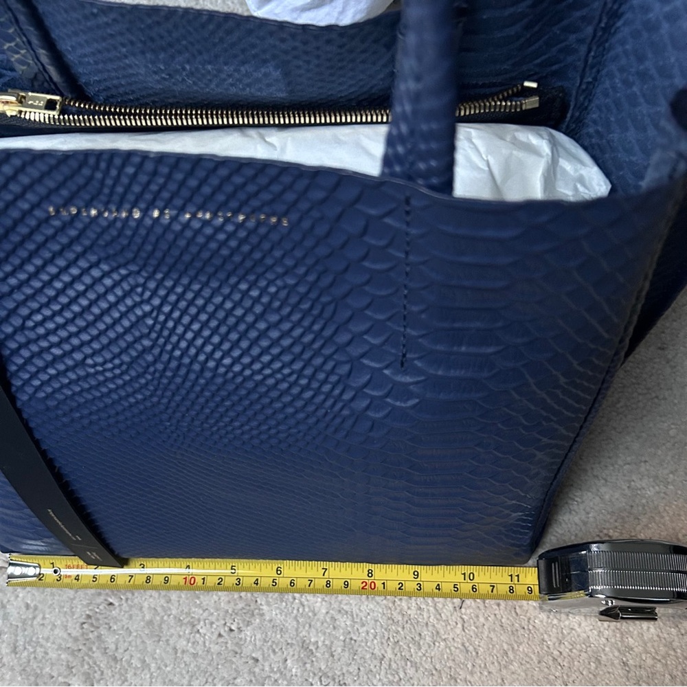 Ampersand As Apostrophe Half Tote Navy Night Python Textured Leather NWT - Picture 3 of 10